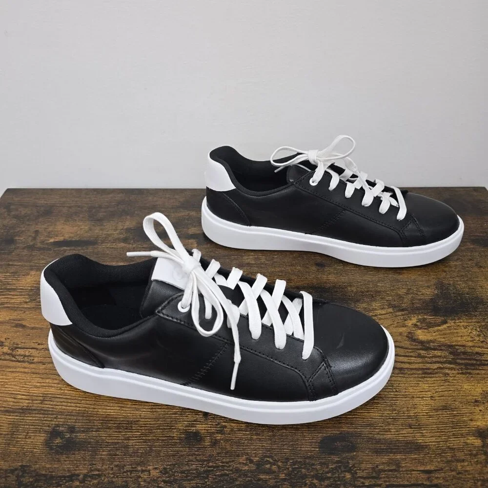 NEW Cole Haan Sz 8B Grand Crosscourt Coaster Leather Sneakers Black White W32150